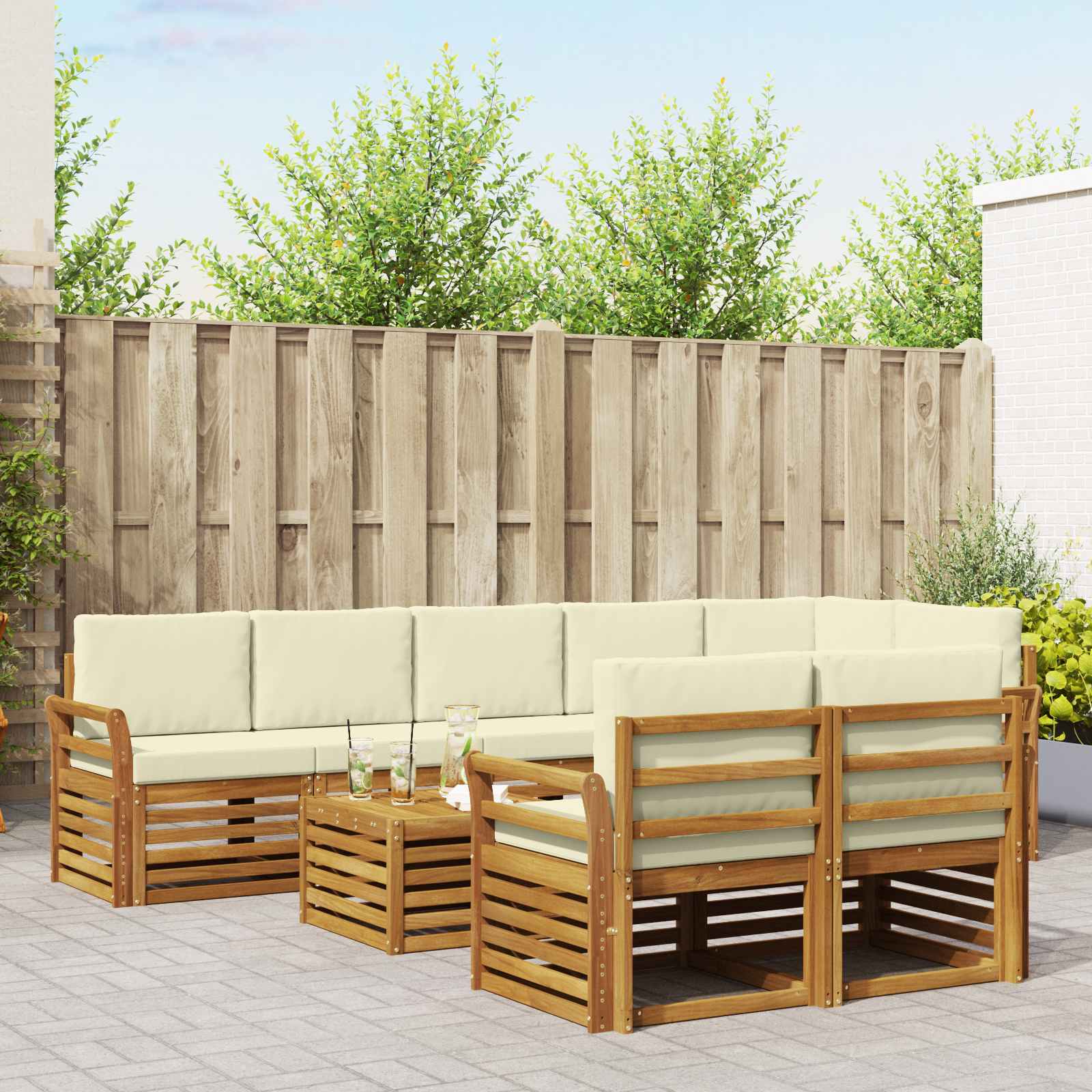 Sofagarnituren 9 pcs Natur und Creme Massivholz Akazie