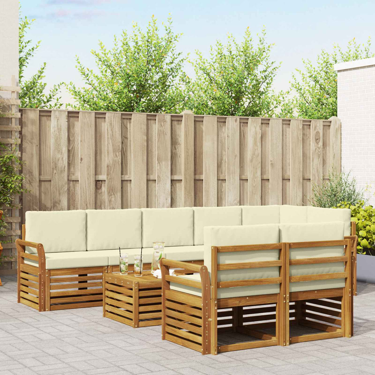 Outdoor-Sofagarnitur 9 stk. Natur und Creme Polyester