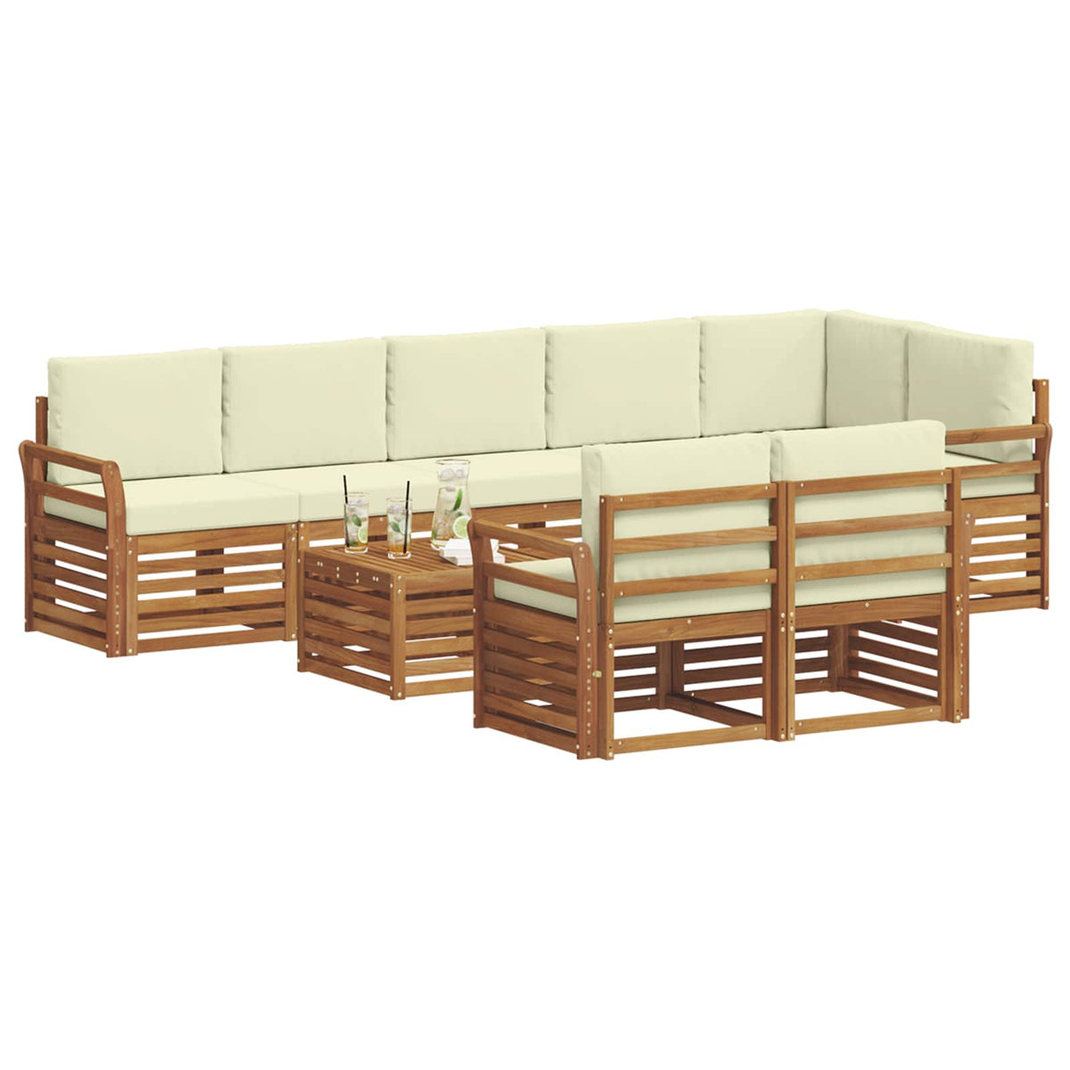 Outdoor-Sofagarnitur 9 stk. Natur und Creme Polyester