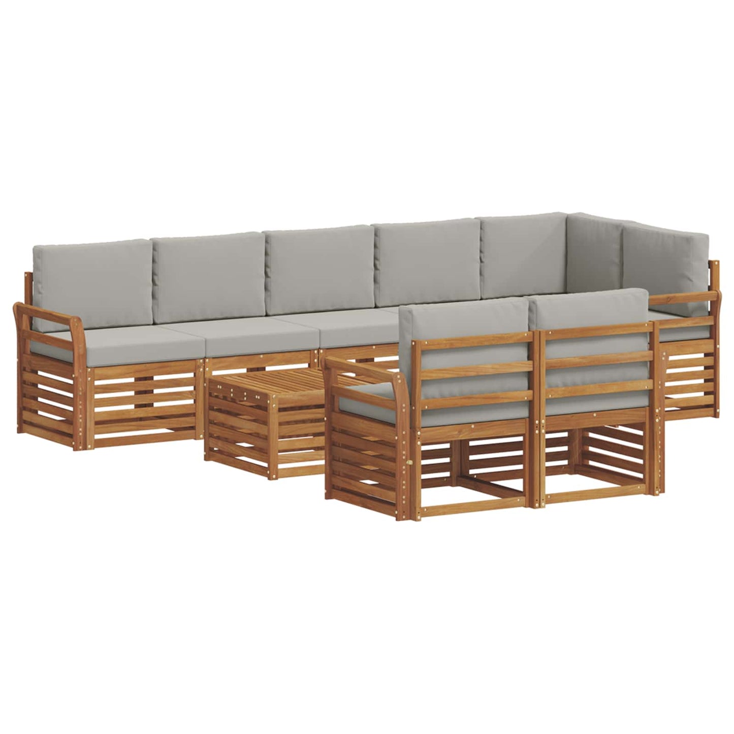 Outdoor-Sofagarnitur 9 stk. Natürlich und Hellgrau Polyester