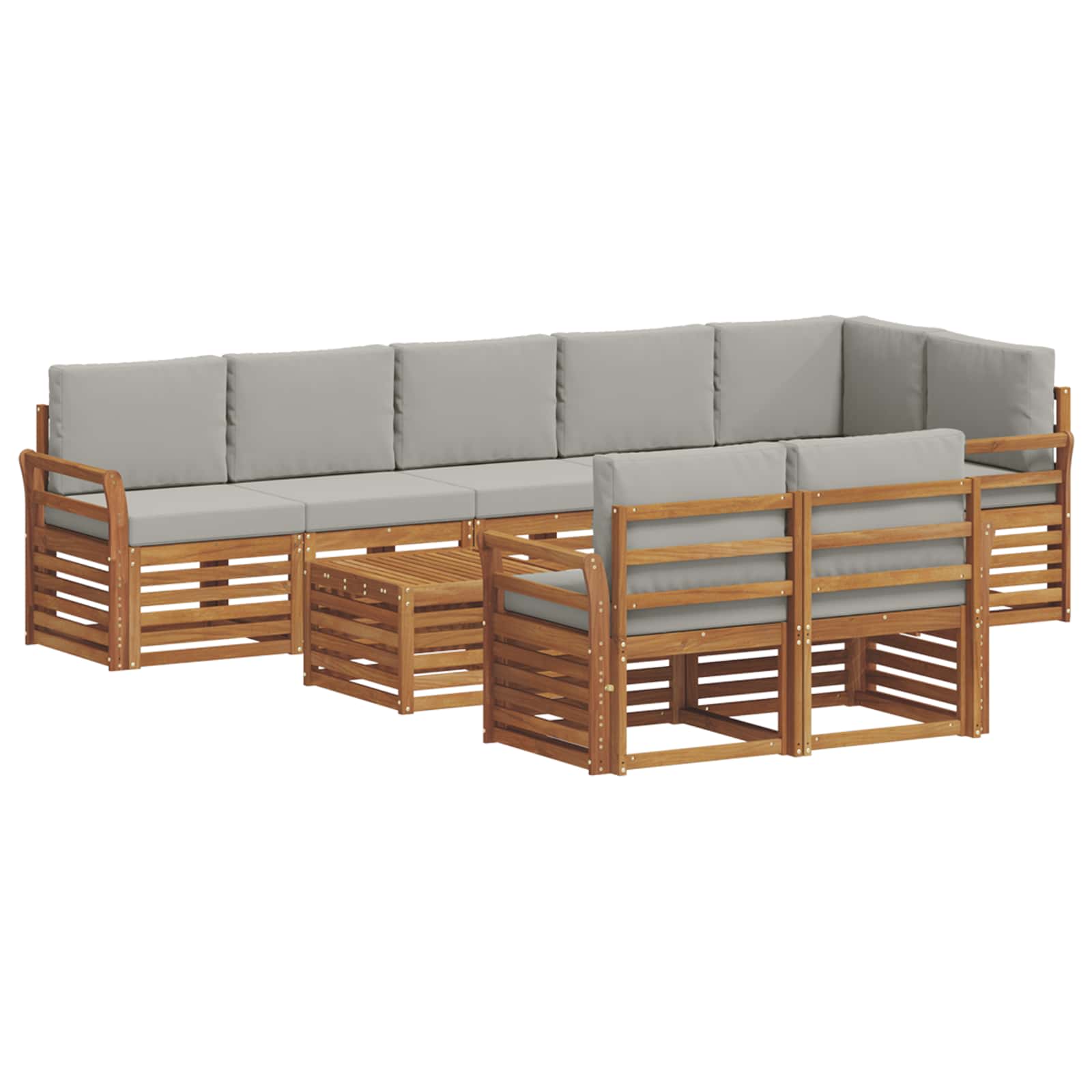 Outdoor-Sofagarnitur 9 stk. Natürlich und Hellgrau Polyester