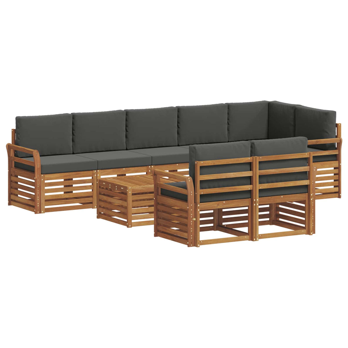 Outdoor-Sofagarnitur 9 stk. Natur und Anthrazit Polyester