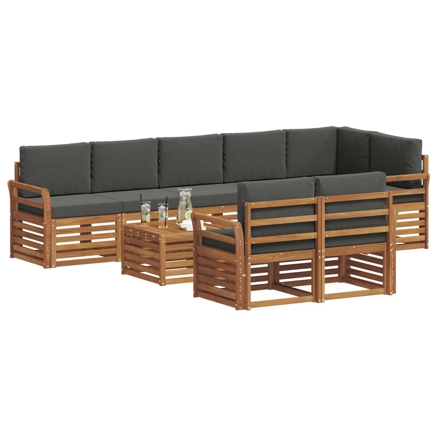 Sofagarnituren 9 pcs Natur und Anthrazit Massivholz Akazie