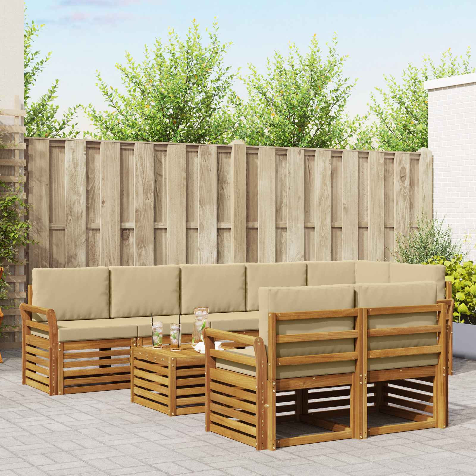 Outdoor-Sofagarnitur 9 stk. Natur und Beige Polyester