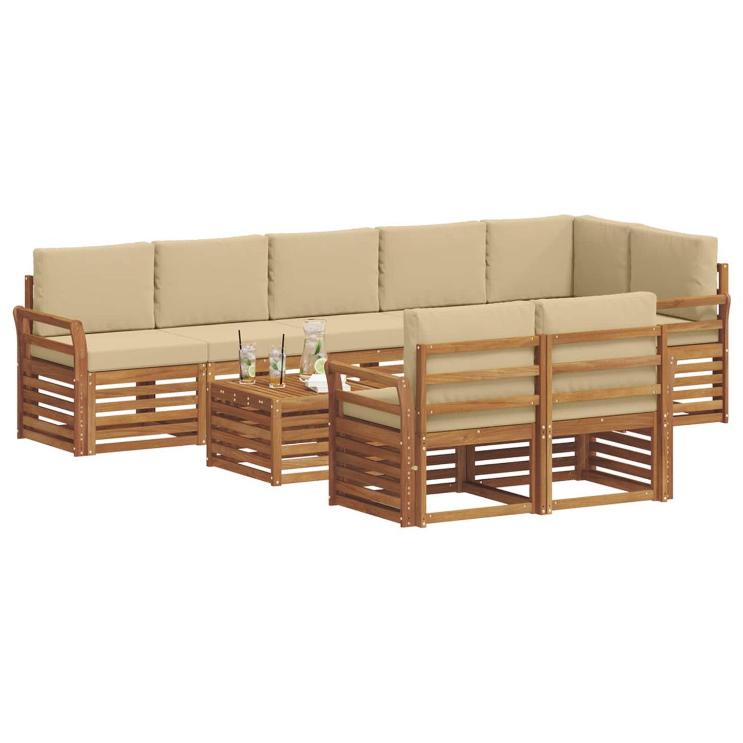 Sofagarnituren 9 pcs Natur und Beige Massivholz Akazie