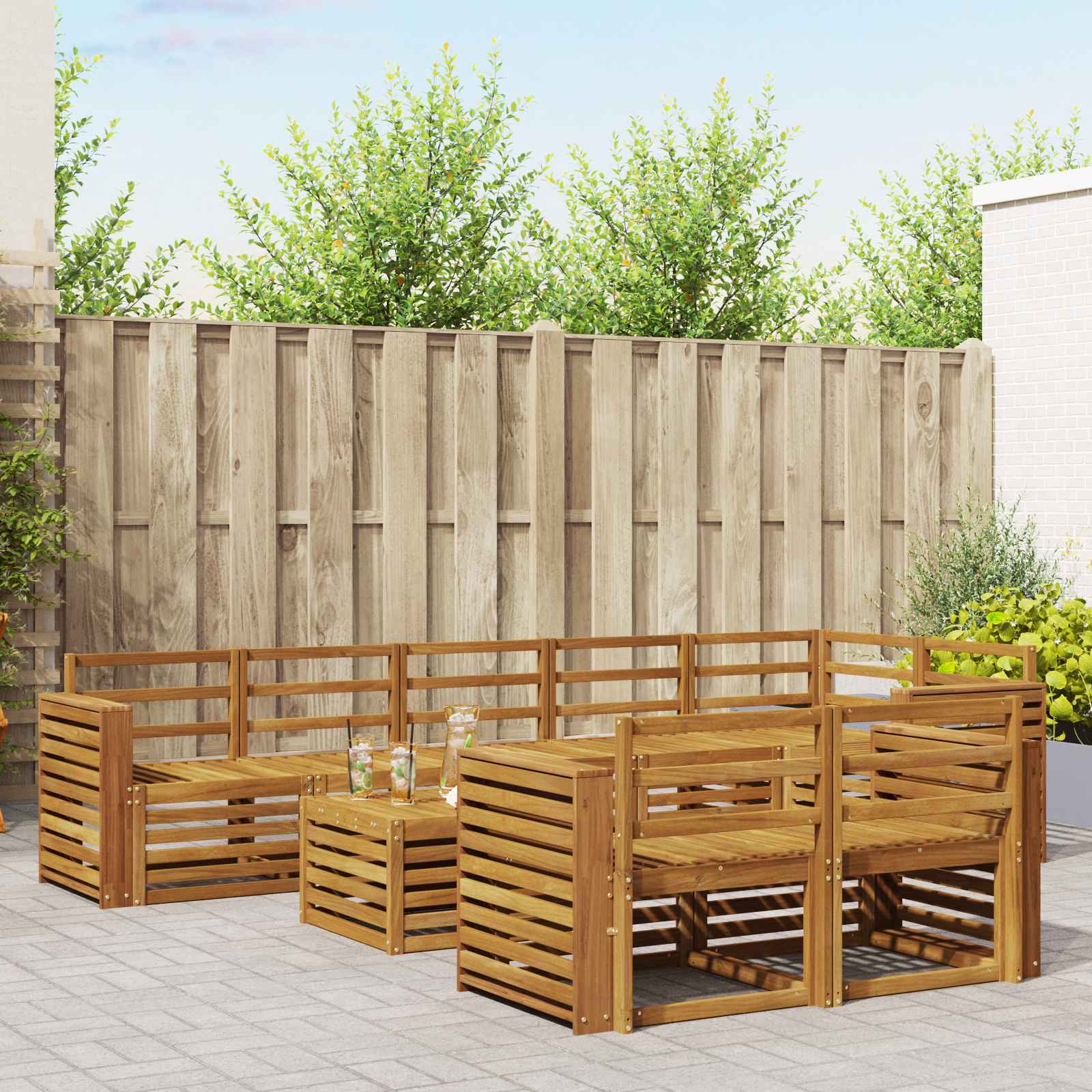 Sofagarnituren 9 pcs Natur Massivholz Akazie