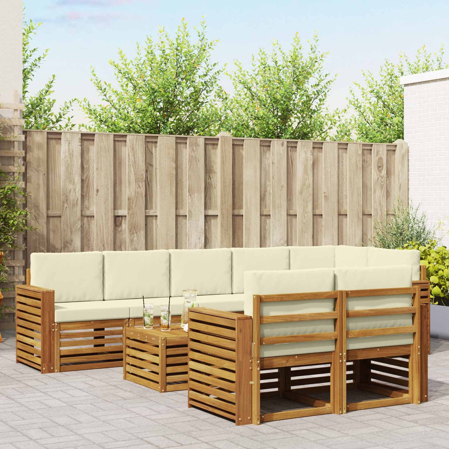 Outdoor-Sofagarnitur 9 stk. Natur und Creme Polyester