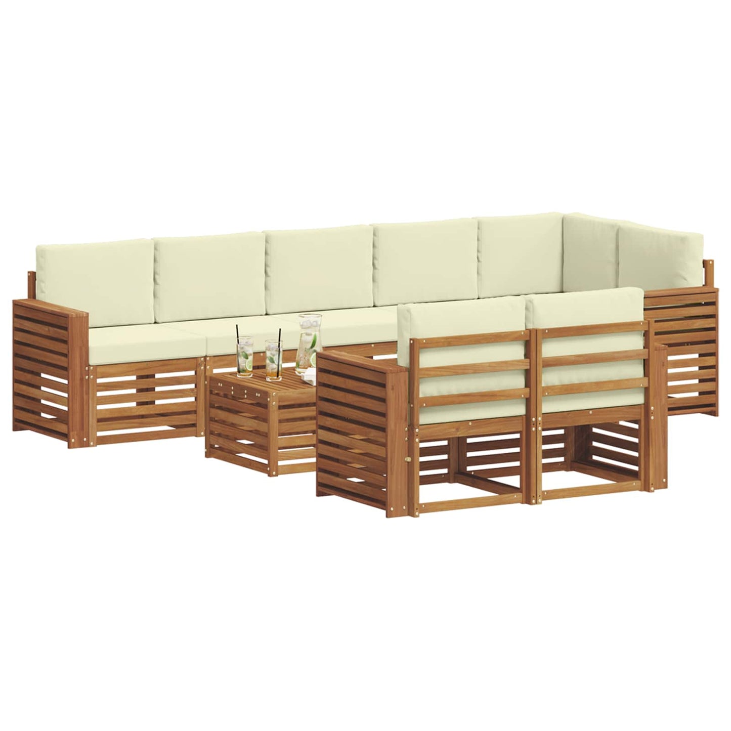 Outdoor-Sofagarnitur 9 stk. Natur und Creme Polyester