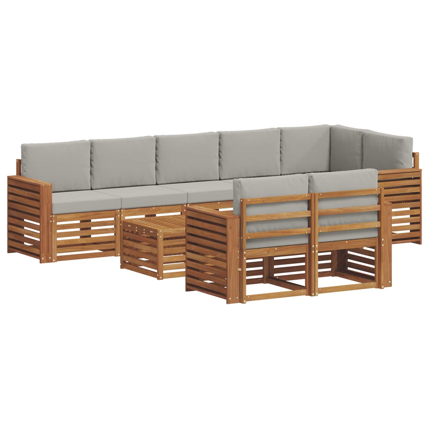 Outdoor-Sofagarnitur 9 stk. Natürlich und Hellgrau Polyester