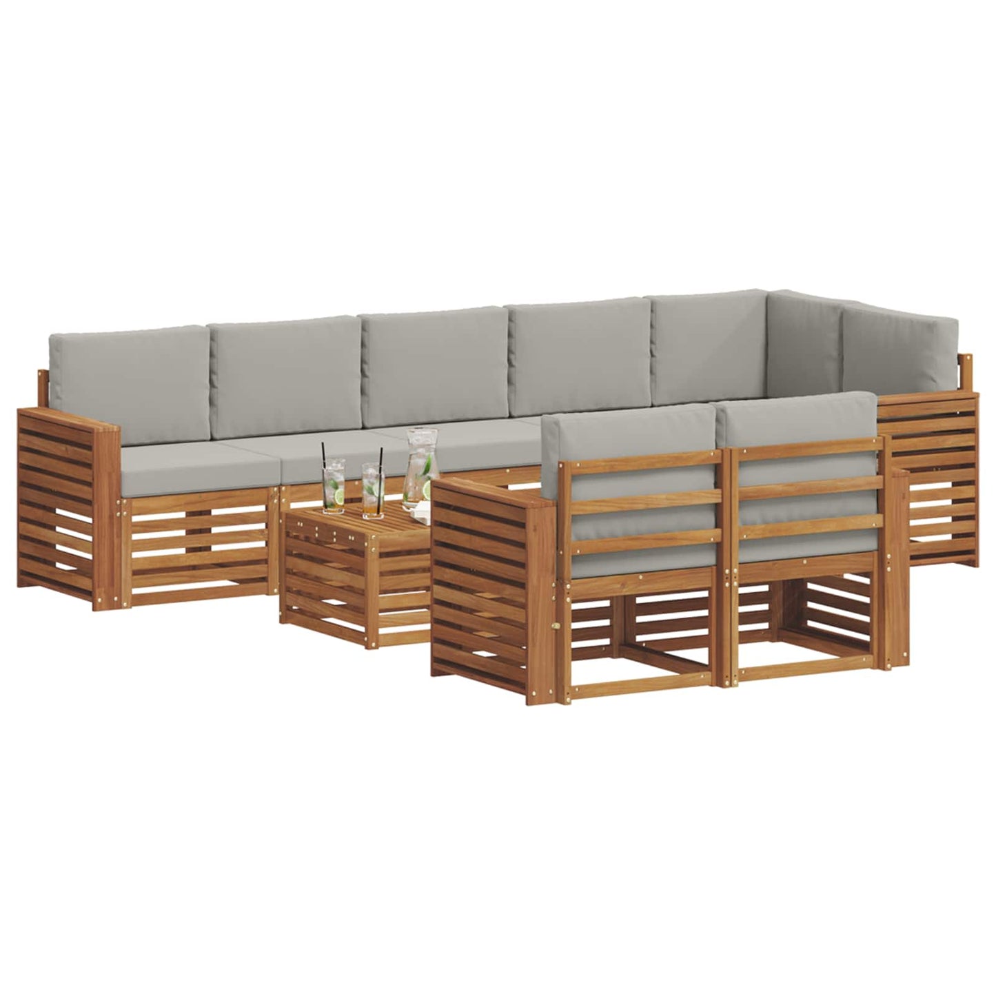 Outdoor-Sofagarnitur 9 stk. Natürlich und Hellgrau Polyester