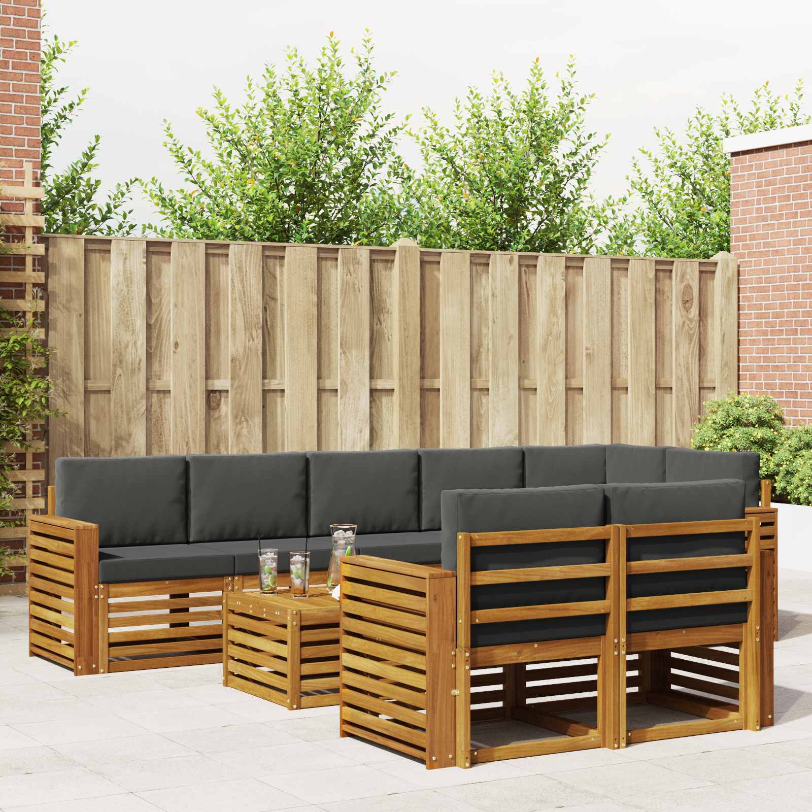 Outdoor-Sofagarnitur 9 stk. Natur und Anthrazit Polyester