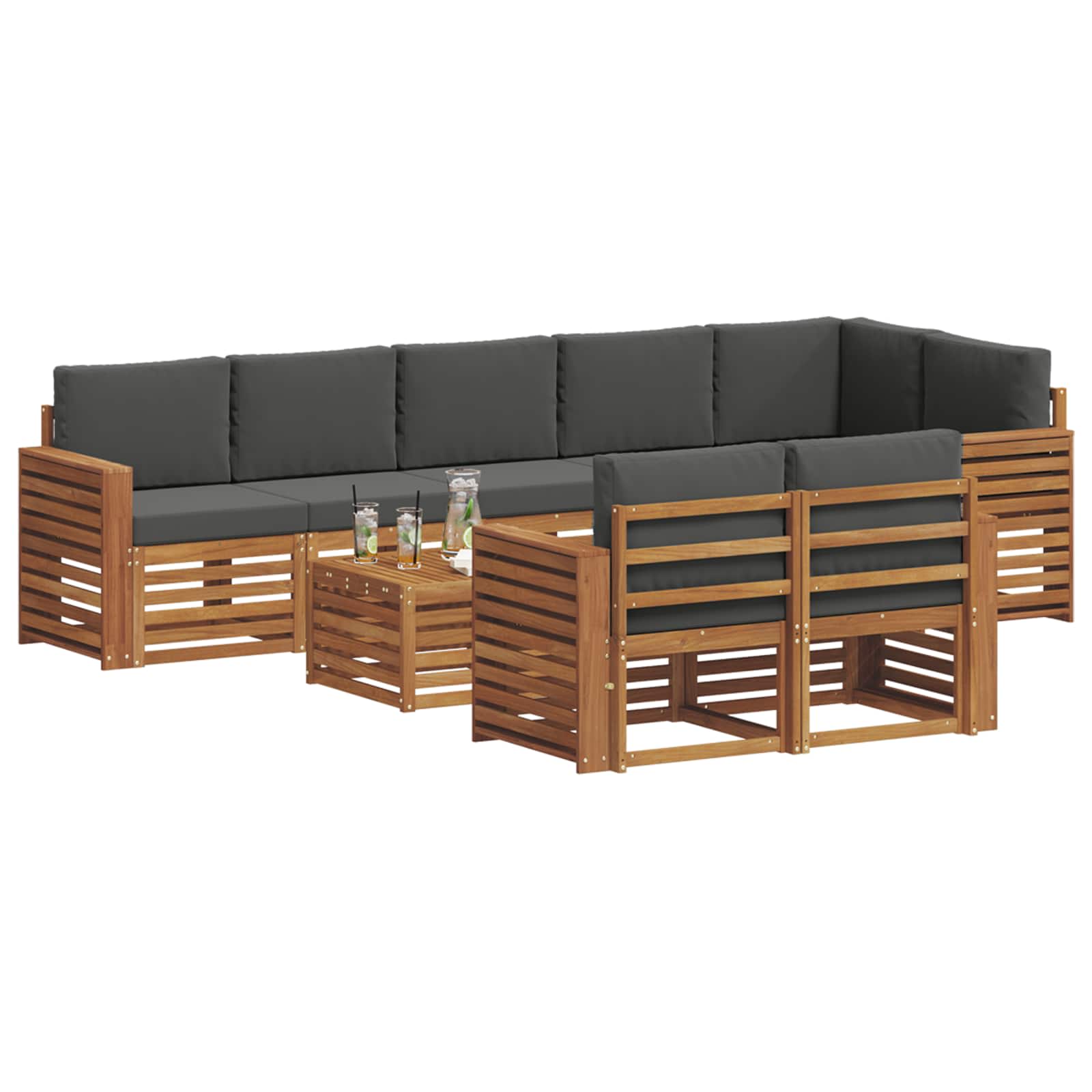 Outdoor-Sofagarnitur 9 stk. Natur und Anthrazit Polyester