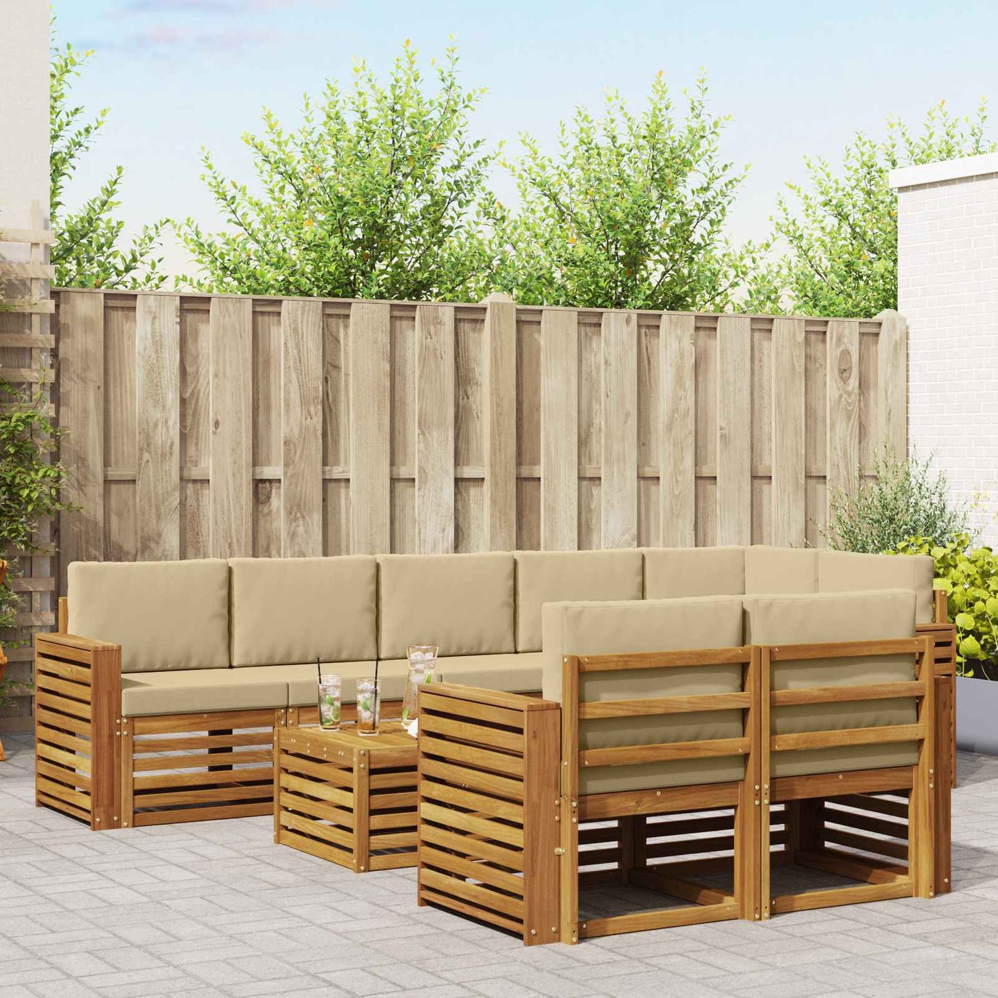Sofagarnituren 9 pcs Natur und Beige Massivholz Akazie