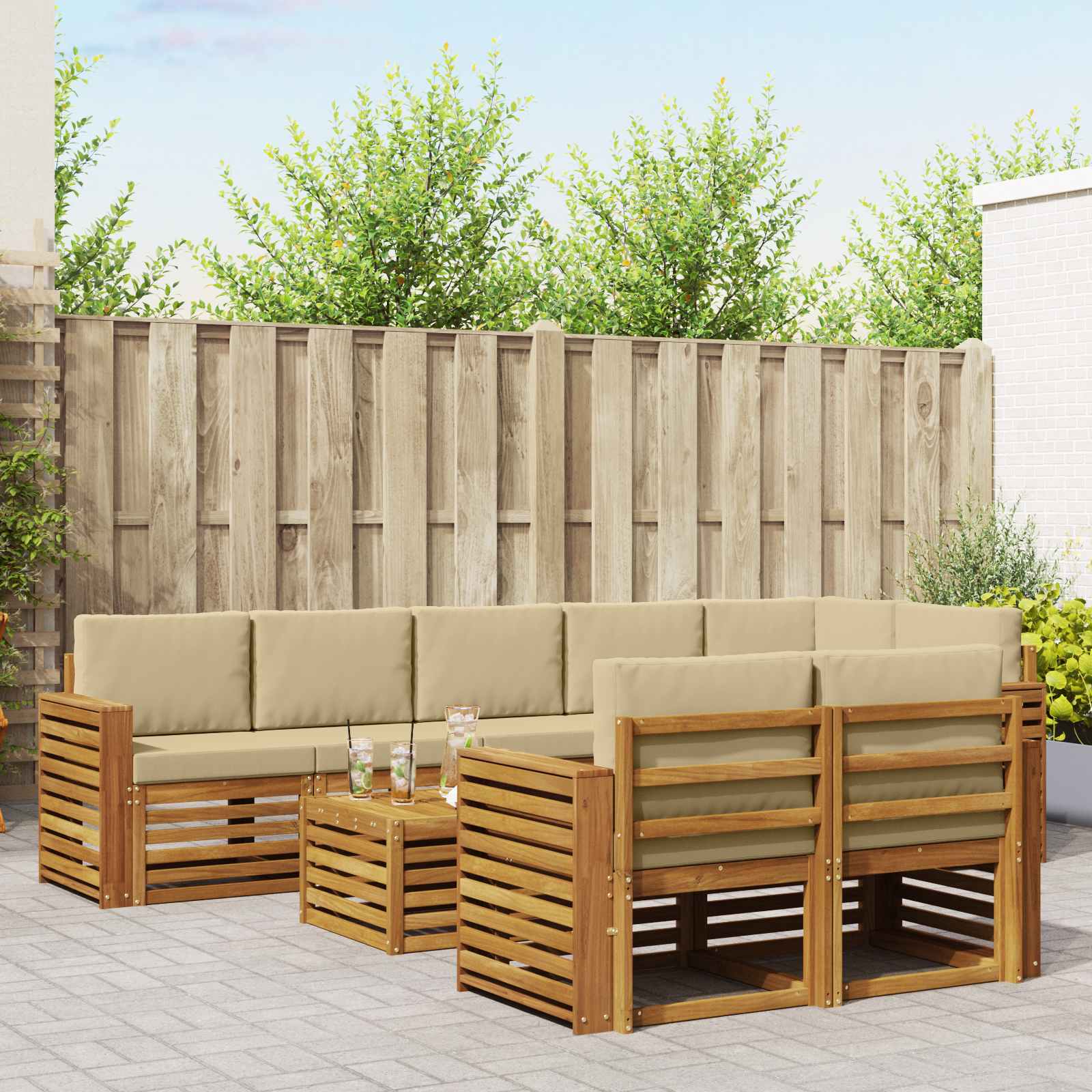 Sofagarnituren 9 pcs Natur und Beige Massivholz Akazie