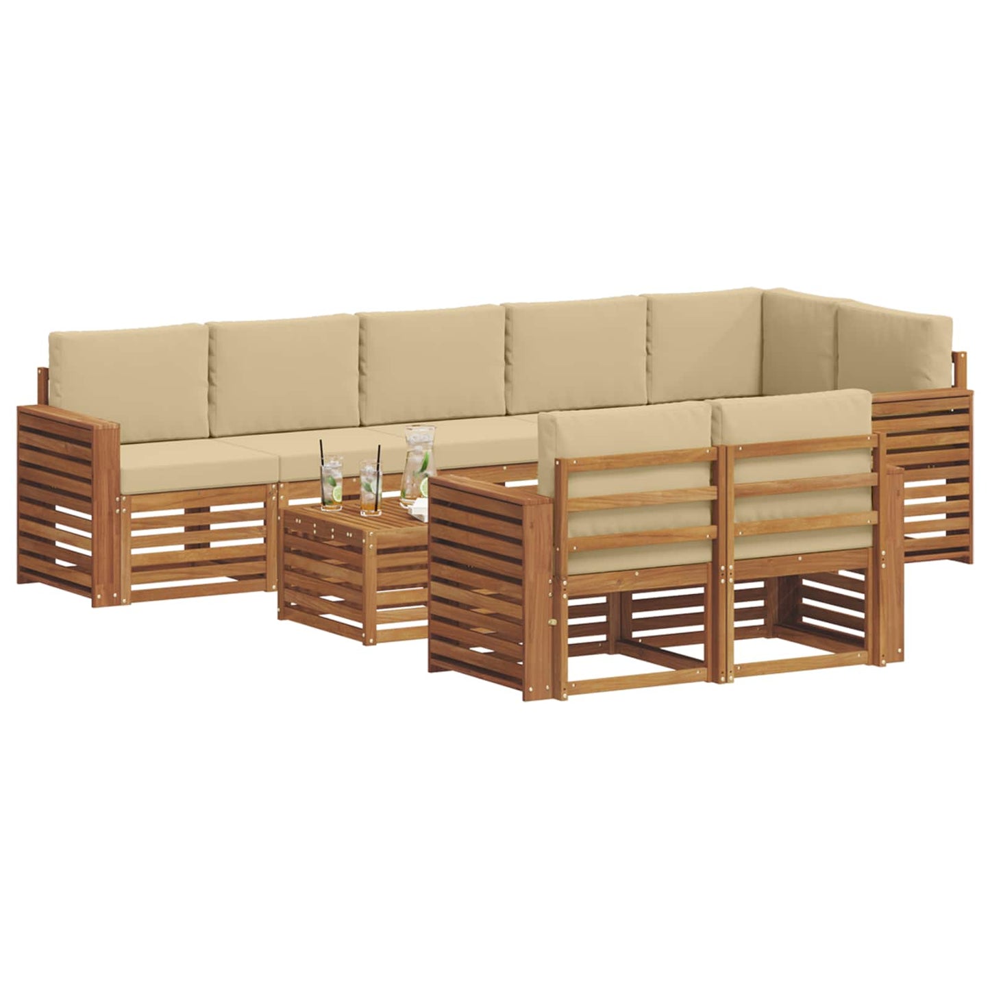 Sofagarnituren 9 pcs Natur und Beige Massivholz Akazie
