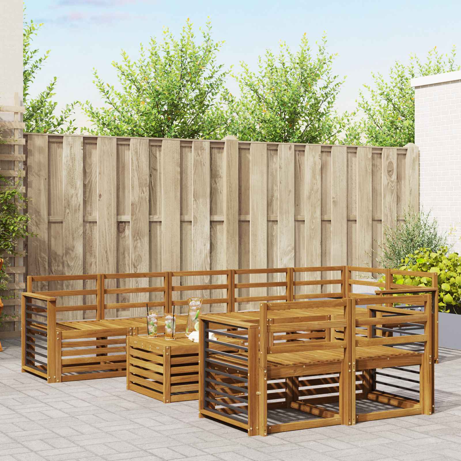 Sofagarnituren 9 pcs Natur Massivholz Akazie