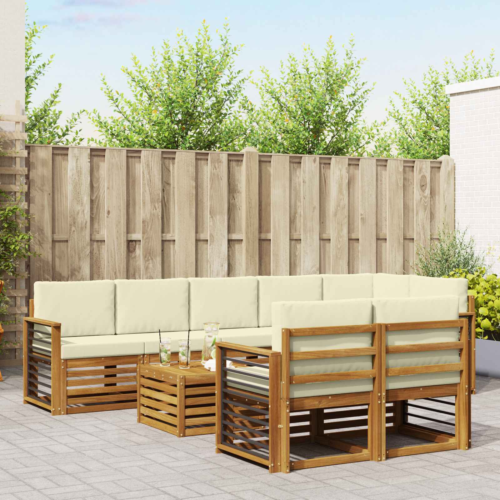 Outdoor-Sofagarnitur 9 stk. Natur und Creme Polyester