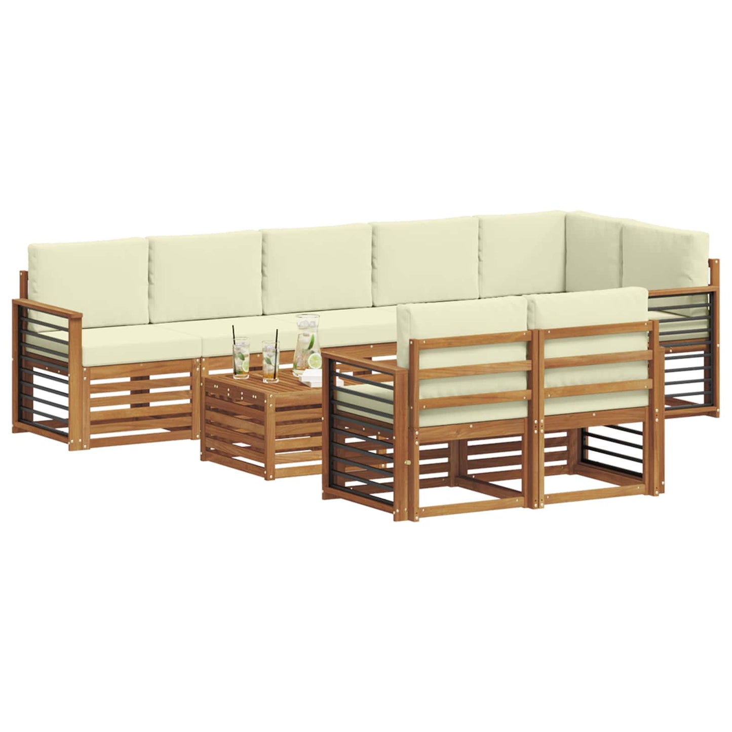 Outdoor-Sofagarnitur 9 stk. Natur und Creme Polyester