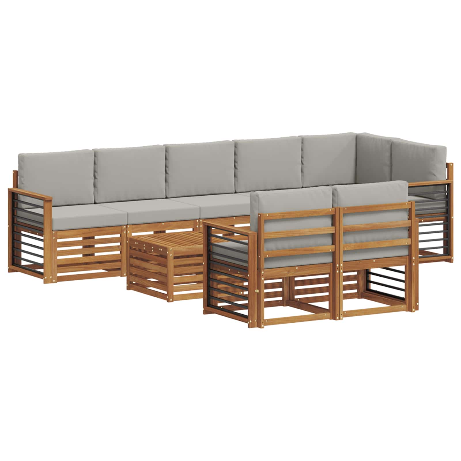 Outdoor-Sofagarnitur 9 stk. Natürlich und Hellgrau Polyester