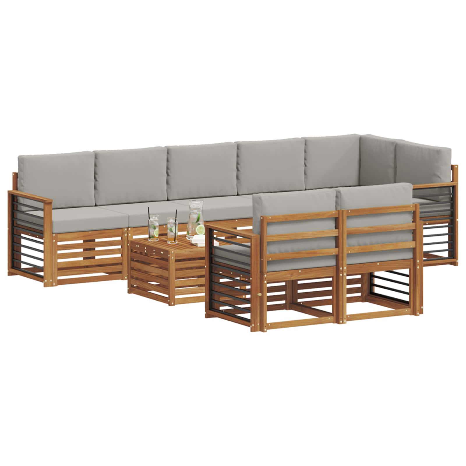 Outdoor-Sofagarnitur 9 stk. Natürlich und Hellgrau Polyester