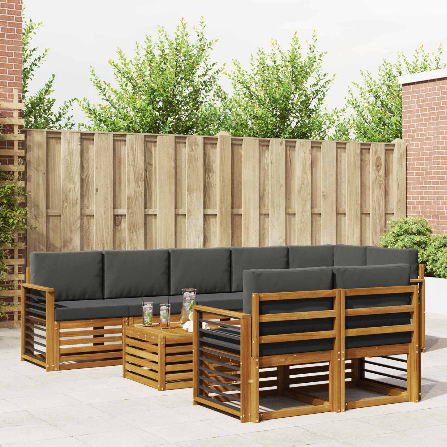 Outdoor-Sofagarnitur 9 stk. Natur und Anthrazit Polyester