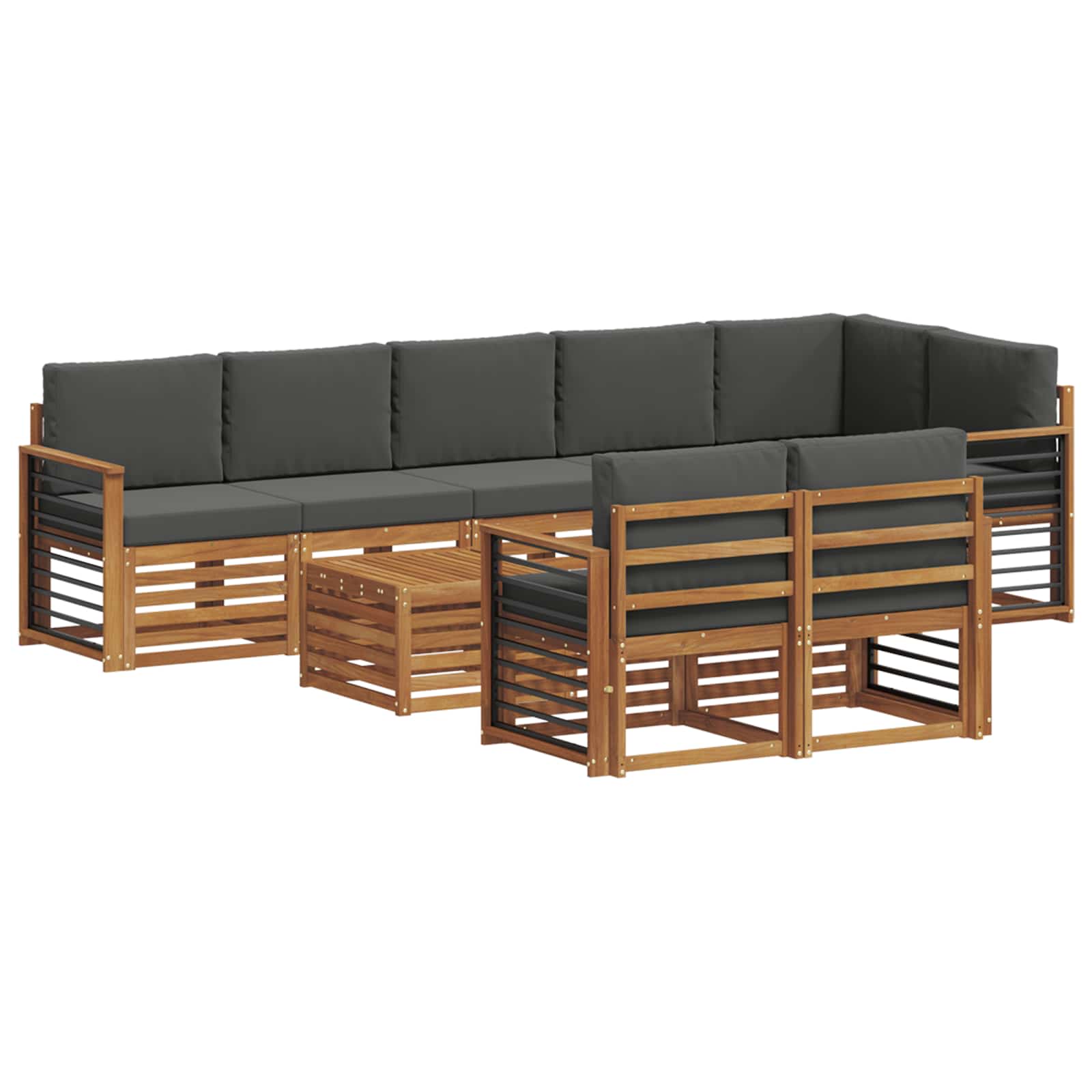 Outdoor-Sofagarnitur 9 stk. Natur und Anthrazit Polyester