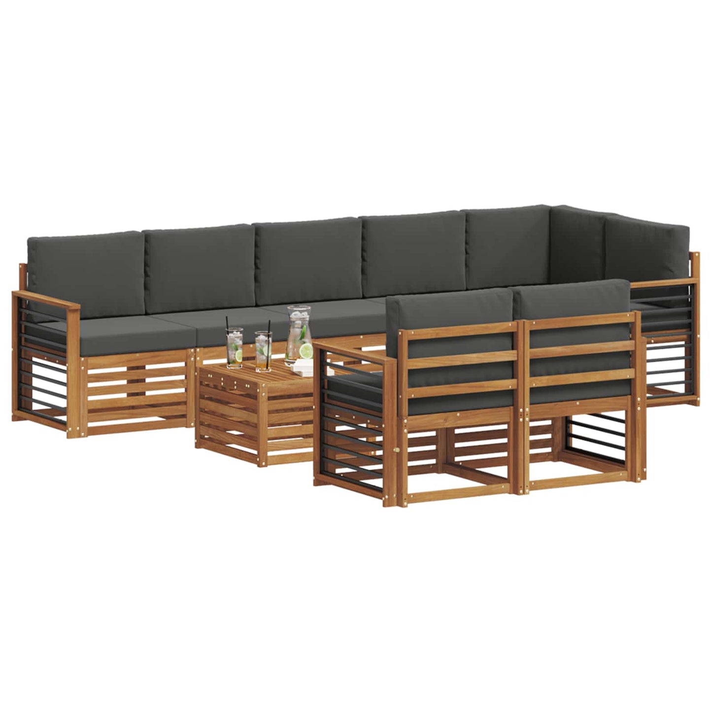 Outdoor-Sofagarnitur 9 stk. Natur und Anthrazit Polyester