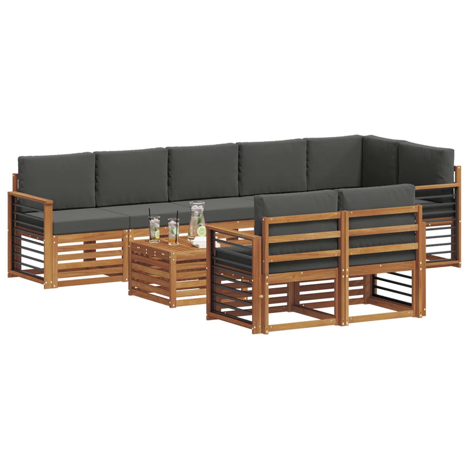 Outdoor-Sofagarnitur 9 stk. Natur und Anthrazit Polyester