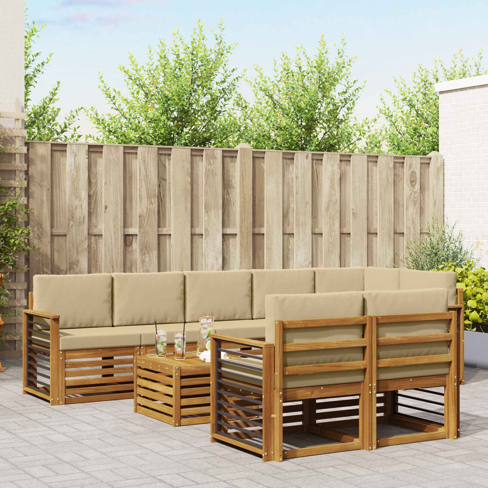 Outdoor-Sofagarnitur 9 stk. Natur und Beige Polyester
