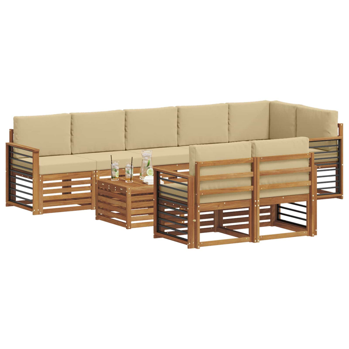 Outdoor-Sofagarnitur 9 stk. Natur und Beige Polyester