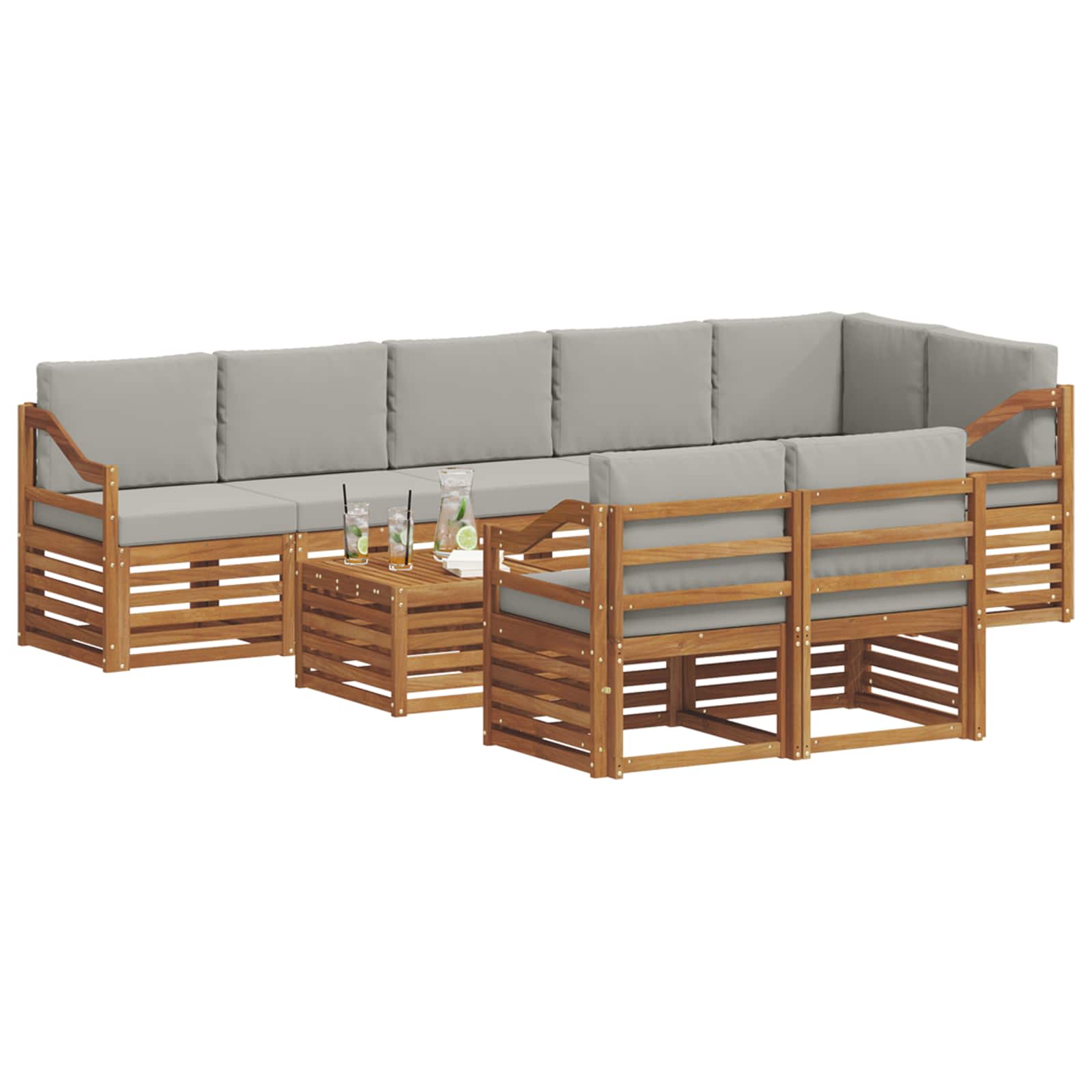 Outdoor-Sofagarnitur 9 stk. Natürlich und Hellgrau Polyester