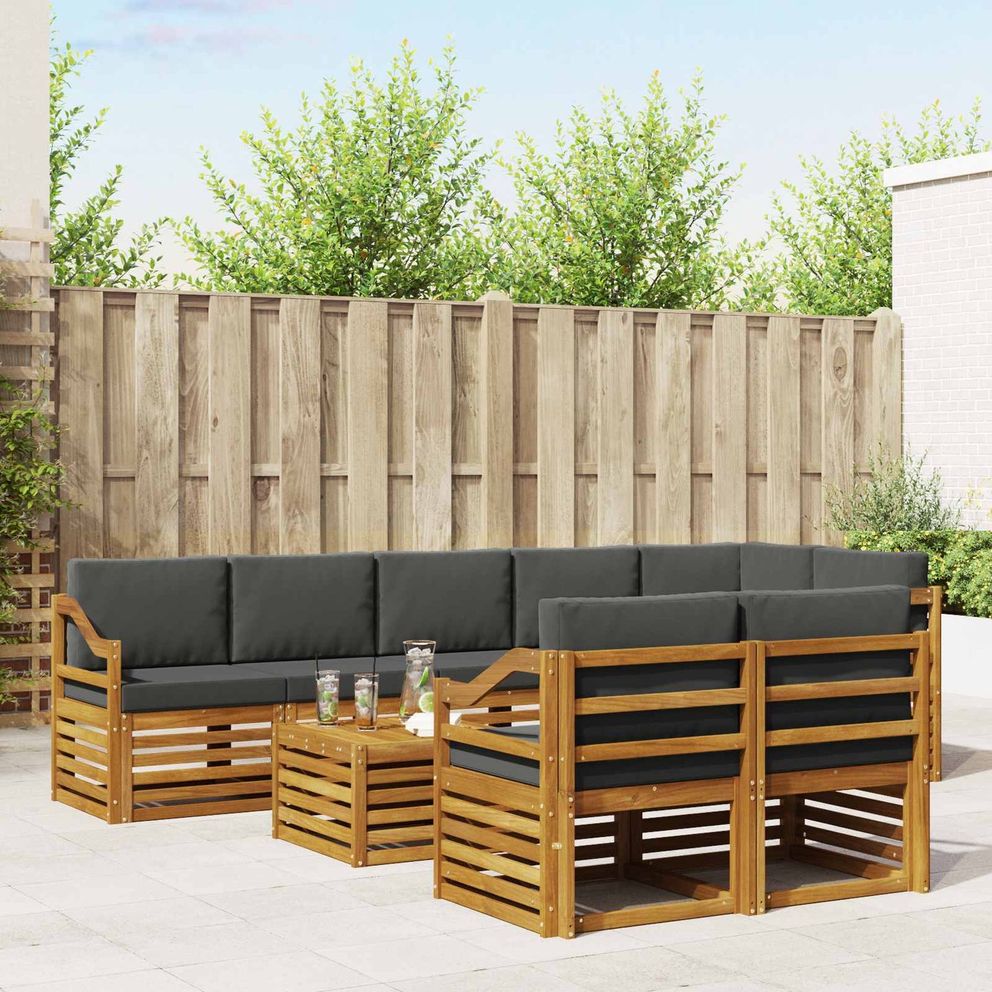 Sofagarnituren 9 pcs Natur und Anthrazit Massivholz Akazie