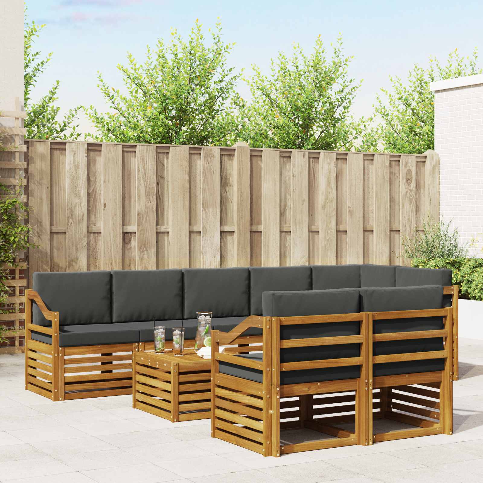 Sofagarnituren 9 pcs Natur und Anthrazit Massivholz Akazie