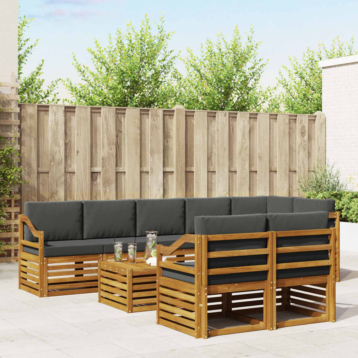 Outdoor-Sofagarnitur 9 stk. Natur und Anthrazit Polyester