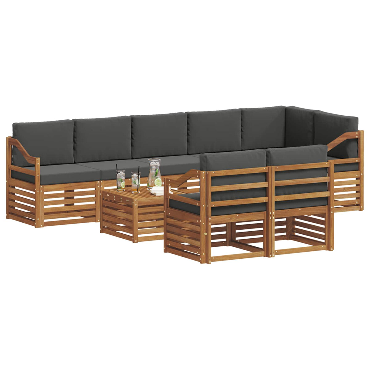 Outdoor-Sofagarnitur 9 stk. Natur und Anthrazit Polyester