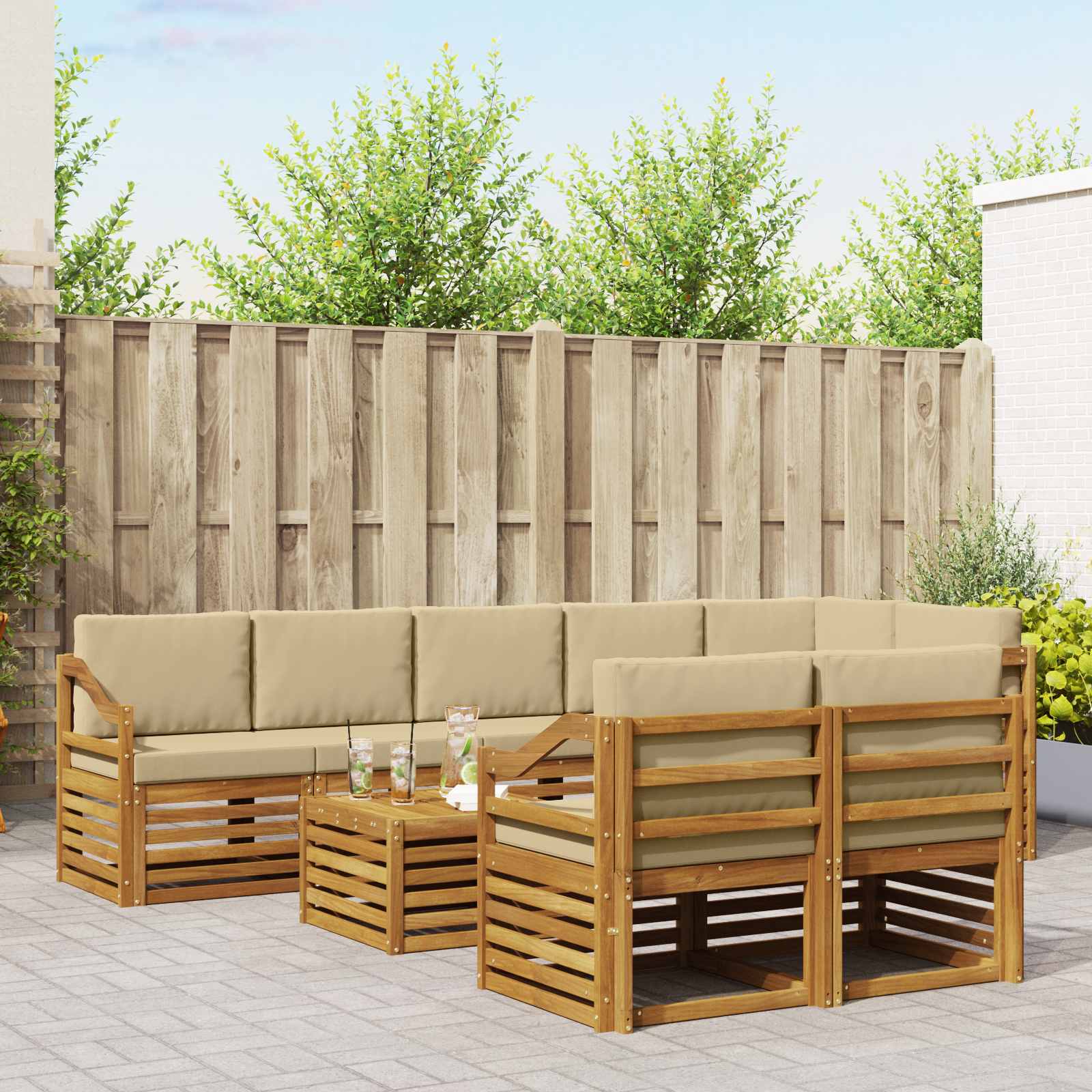 Sofagarnituren 9 pcs Natur und Beige Massivholz Akazie