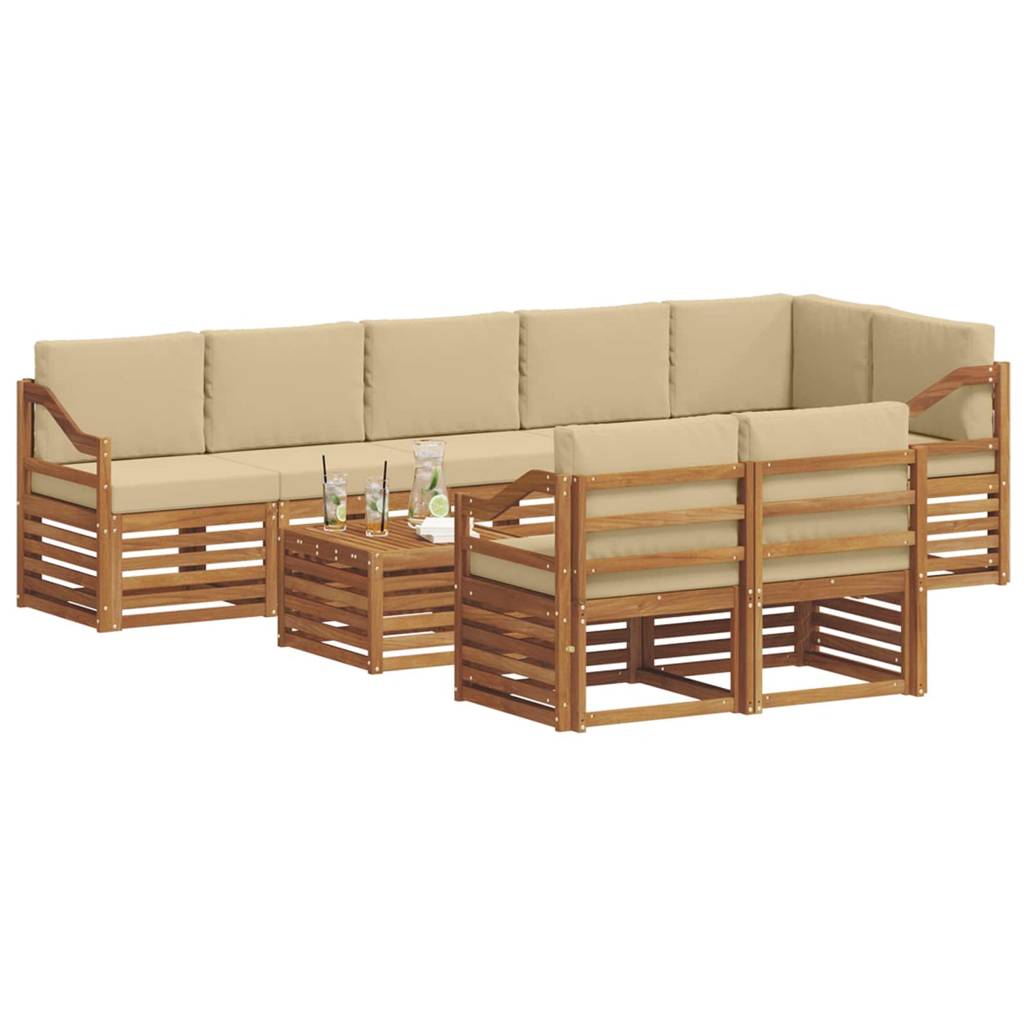 Outdoor-Sofagarnitur 9 stk. Natur und Beige Polyester