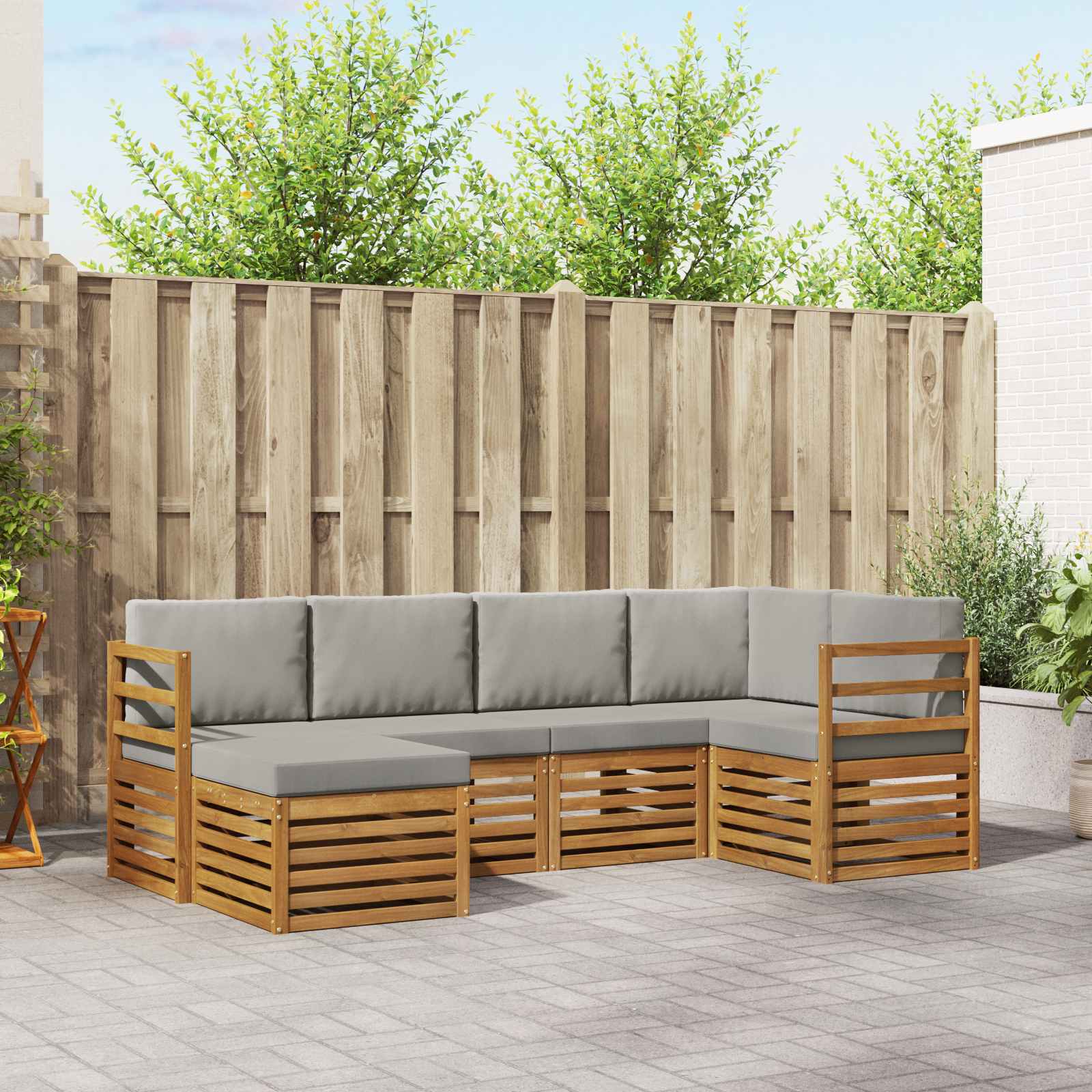 Outdoor-Sofagarnitur 6 stk. Natürlich und Hellgrau Polyester