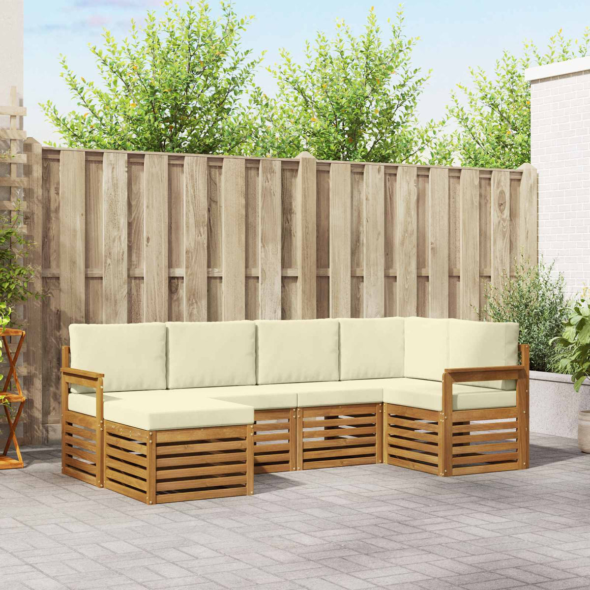 Outdoor-Sofagarnitur 6 stk. Natur und Creme Polyester