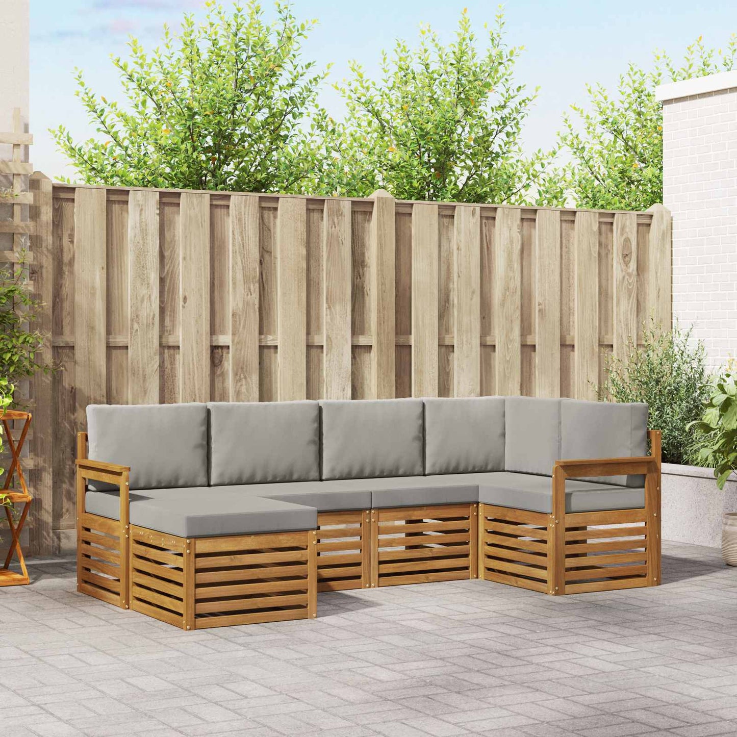 Outdoor-Sofagarnitur 6 stk. Natürlich und Hellgrau Polyester
