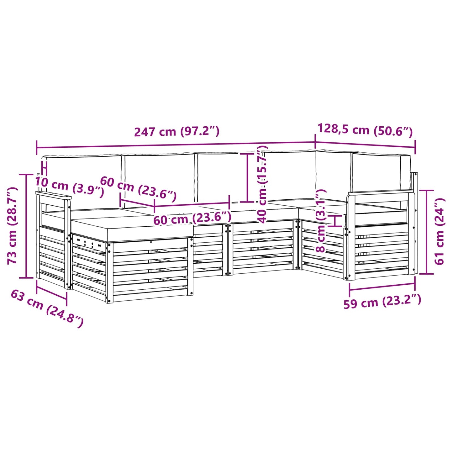 Outdoor-Sofagarnitur 6 stk. Natürlich und Hellgrau Polyester