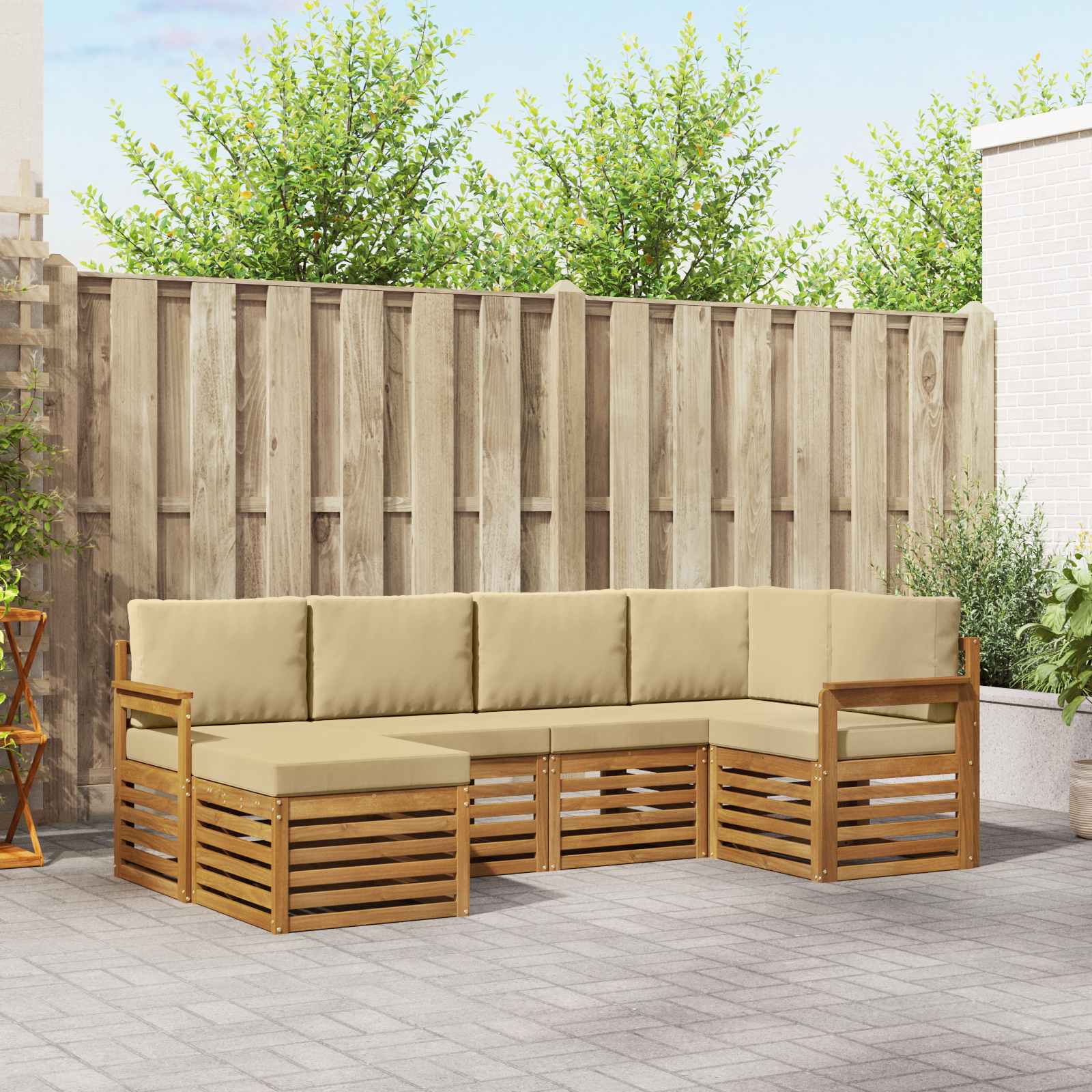 Outdoor-Sofagarnitur 6 stk. Natur und Beige Polyester