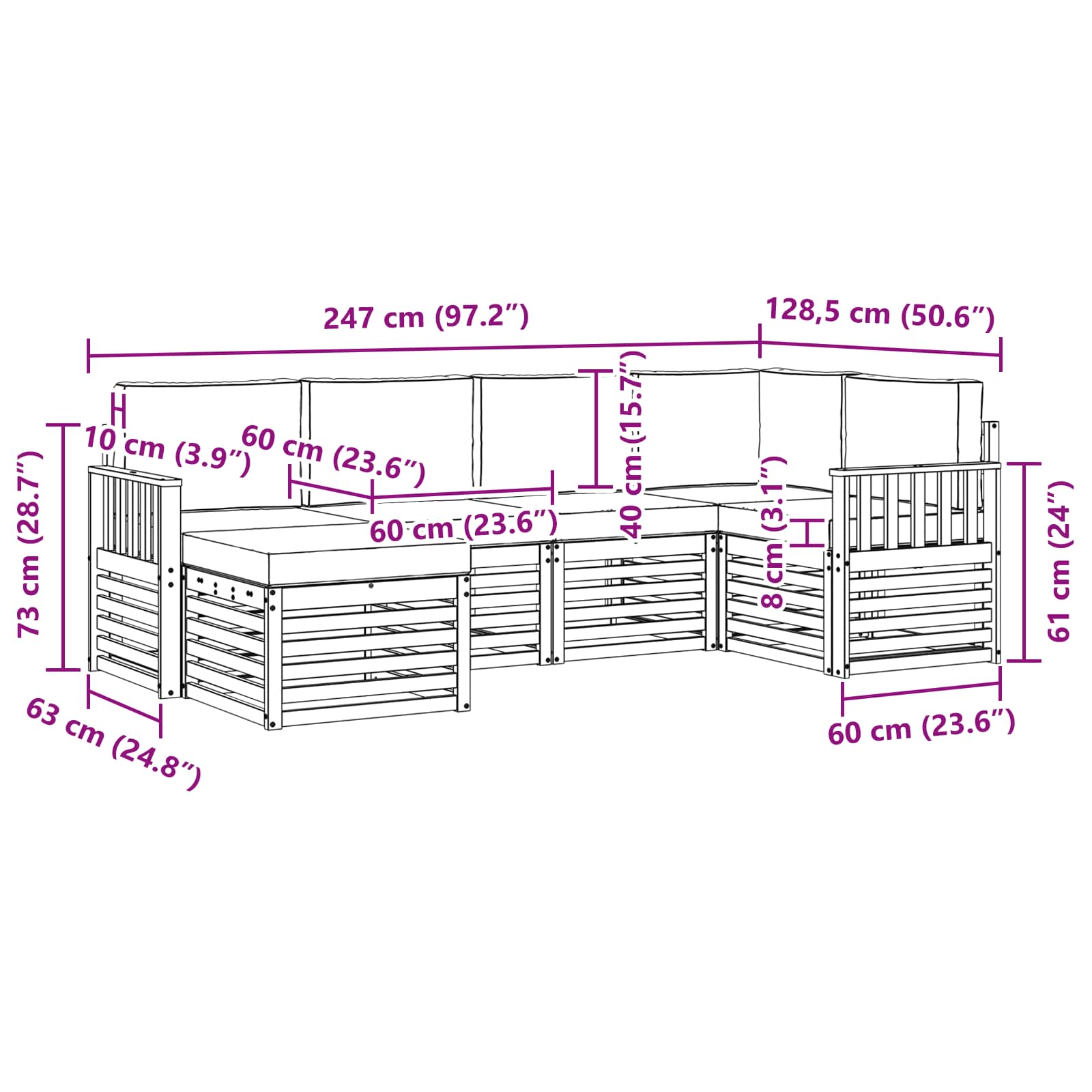 Outdoor-Sofagarnitur 6 stk. Natur und Anthrazit Polyester