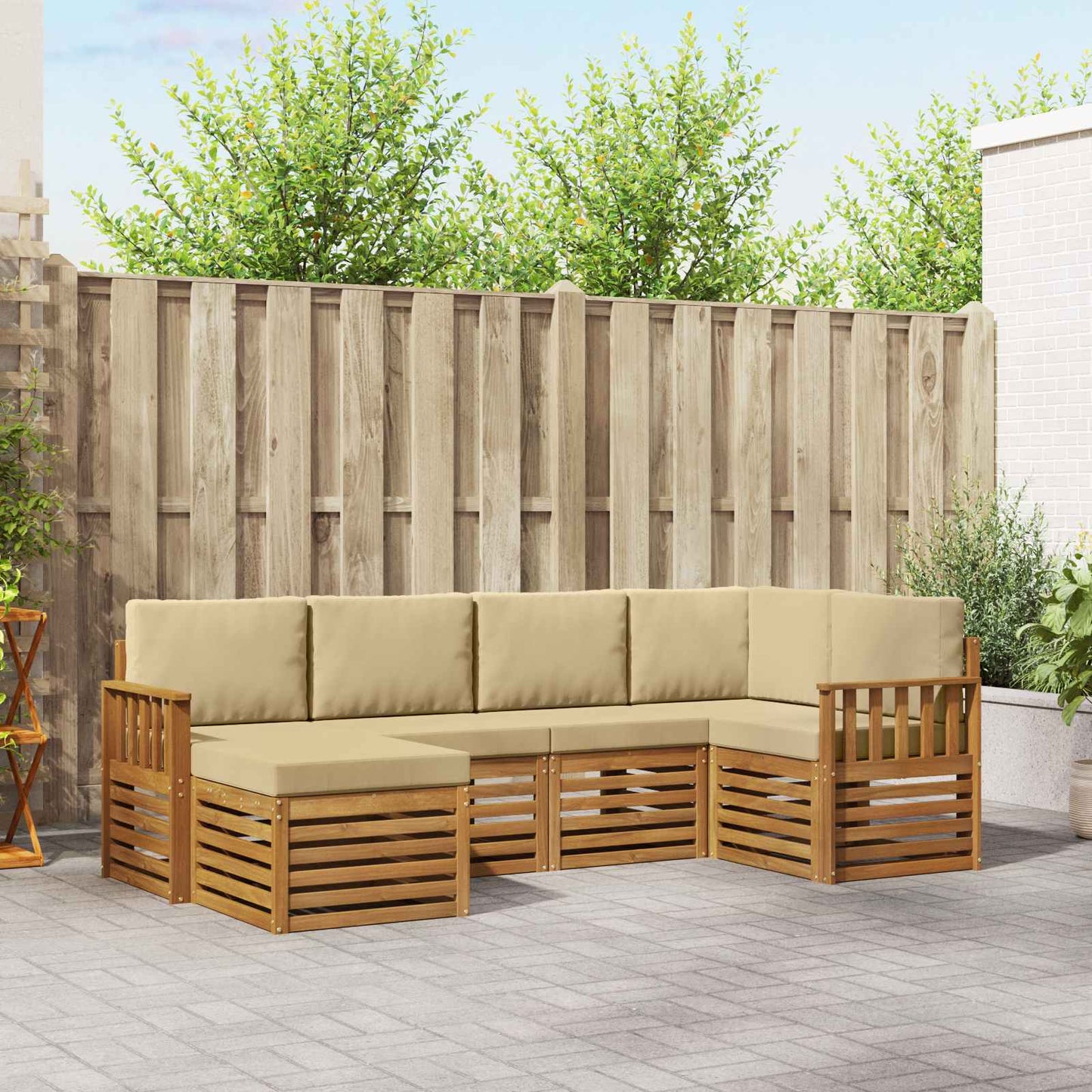 Outdoor-Sofagarnitur 6 stk. Natur und Beige Polyester