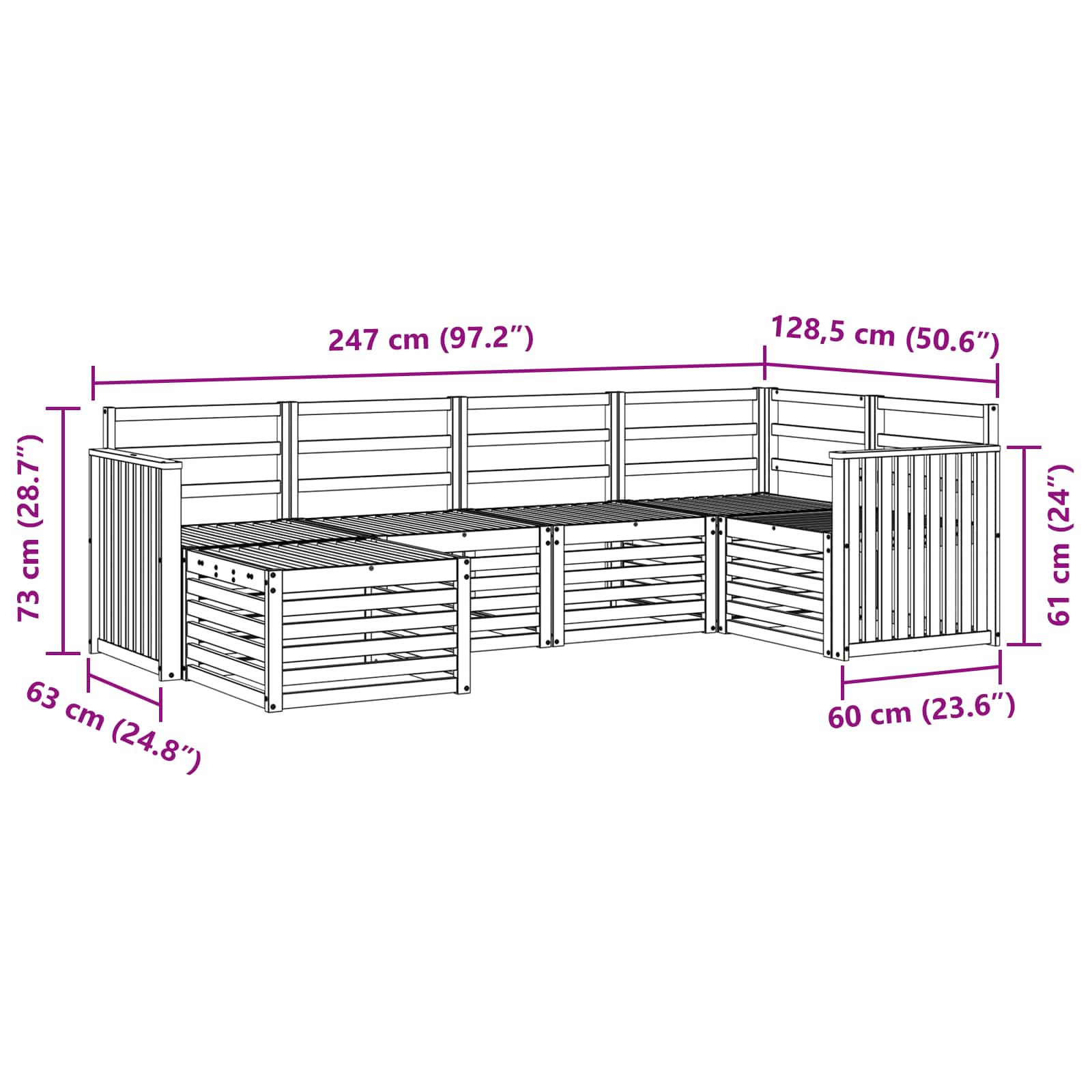 Ecksofa Set 6 pcs Natur Massivholz Akazie