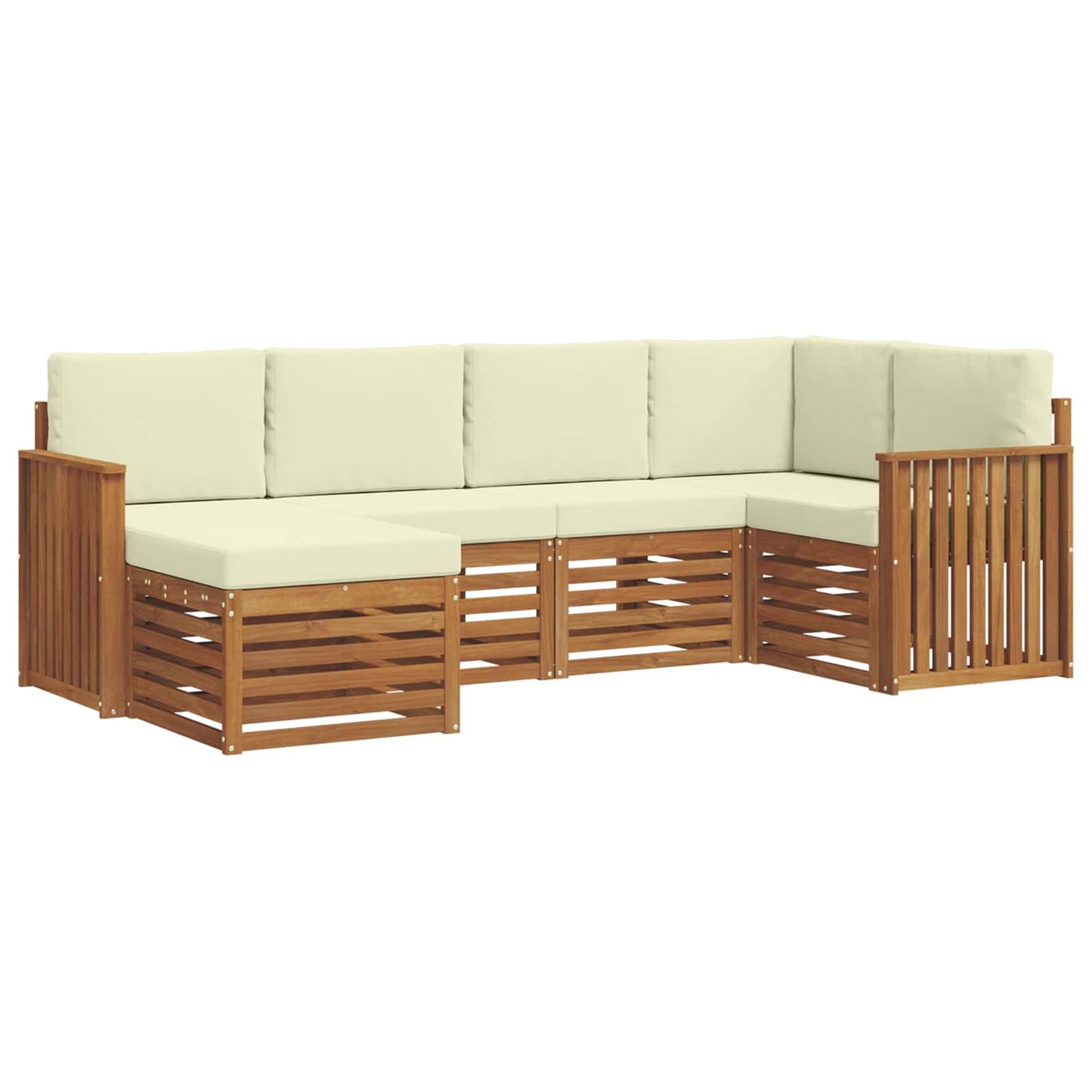 Ecksofa Set mit Kissen 6 pcs Natur und Creme Massivholz Akazie