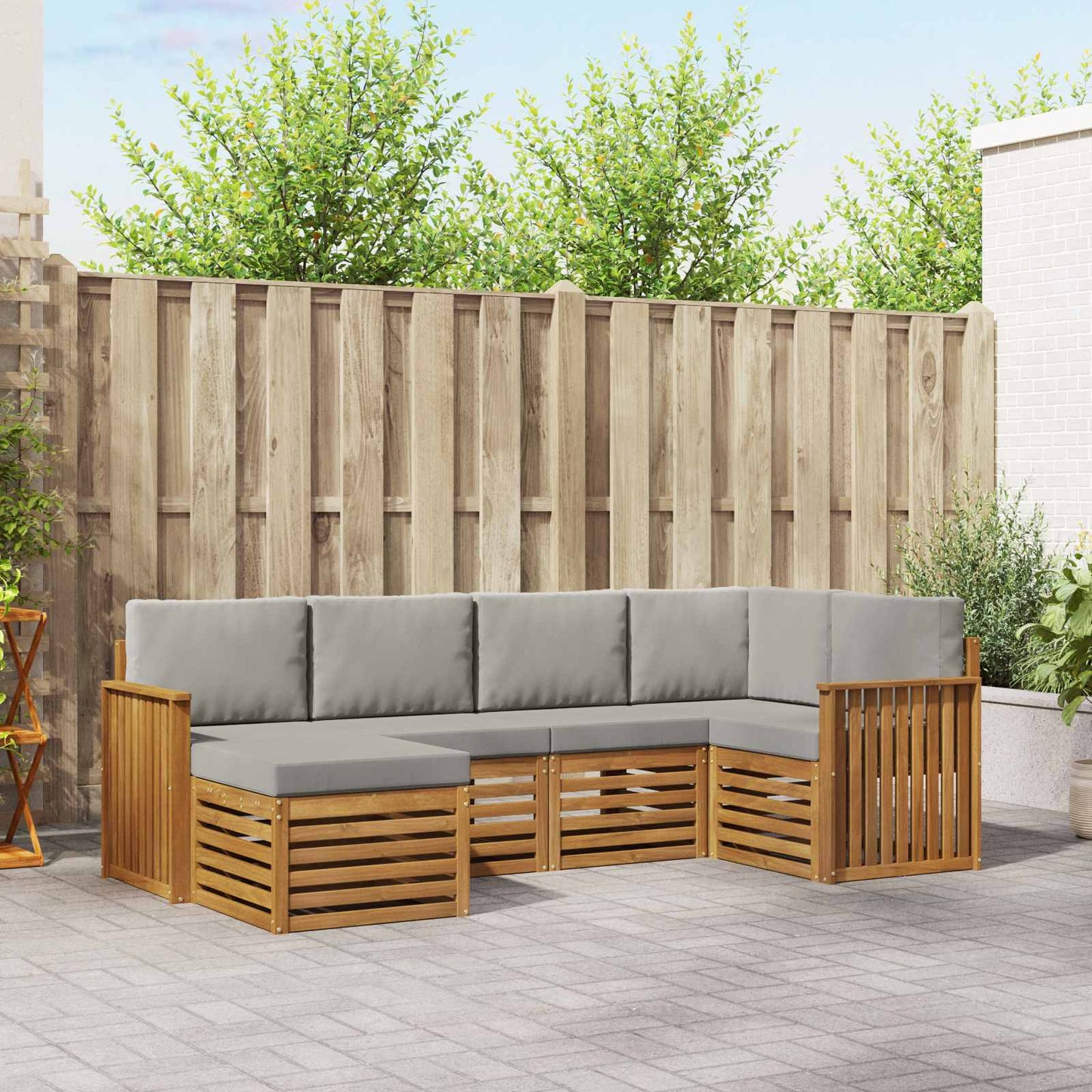 Outdoor-Sofagarnitur 6 stk. Natürlich und Hellgrau Polyester