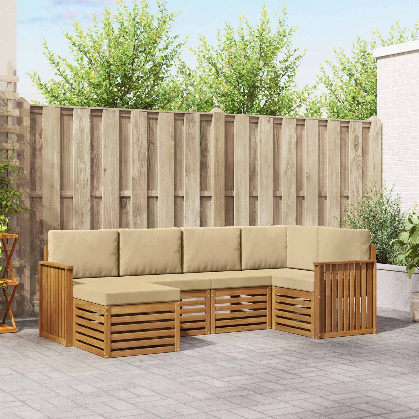 Outdoor-Sofagarnitur 6 stk. Natur und Beige Polyester