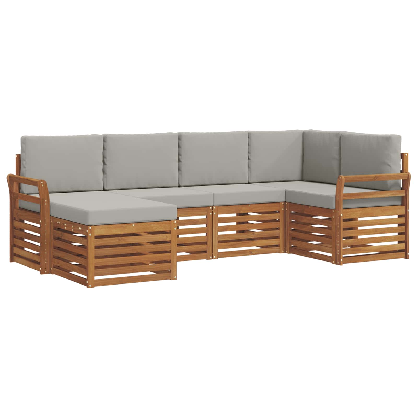 Outdoor-Sofagarnitur 6 stk. Natürlich und Hellgrau Polyester