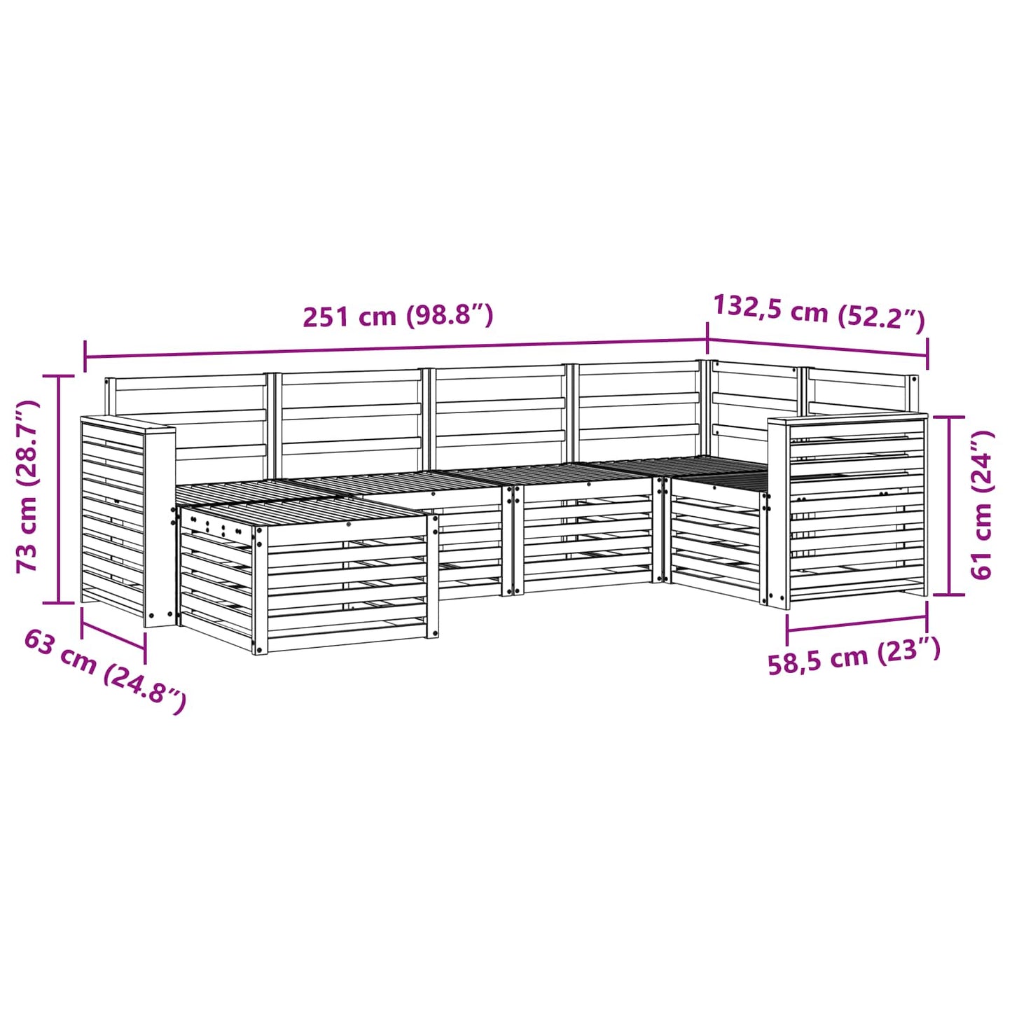 Ecksofa Set 6 pcs Natur Massivholz Akazie